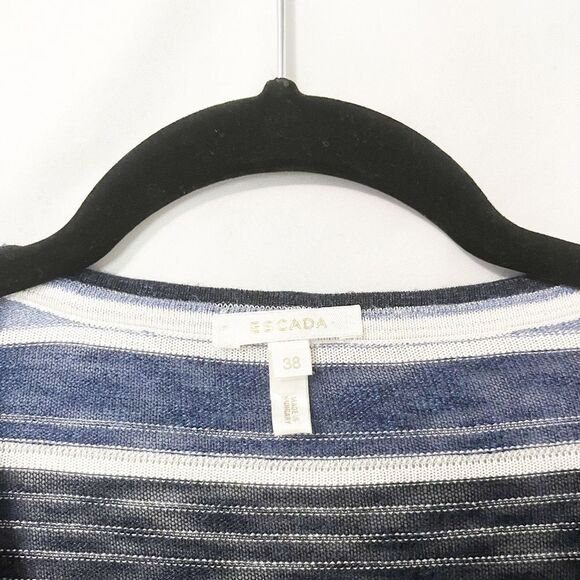 Escada Blue Black White Light Gray Rhinestone Striped Button Down Cardigan Sz 38 - Picture 5 of 6